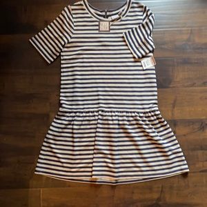 Marina Luna dress beige and navy stripe